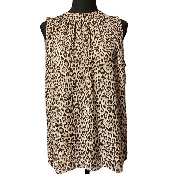 LOFT Leopard Print Blouse Tank Back Tie - Picture 4 of 8